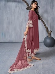 Floral Embroidered Regular Thread Work Kurta With Trousers & Dupatta - Inddus.com