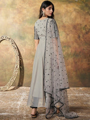 Floral Embroidered Regular Thread Work Kurta With Trousers & Dupatta - Inddus.com