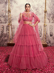 Floral Embroidered Semi-Stitched Lehenga & Unstitched Blouse With Dupatta - Inddus.com