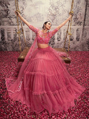 Floral Embroidered Semi-Stitched Lehenga & Unstitched Blouse With Dupatta - Inddus.com