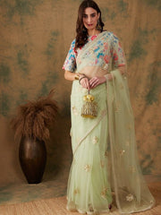 Floral Embroidered Sequined Sarees - Inddus.com