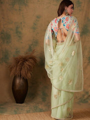Floral Embroidered Sequined Sarees - Inddus.com