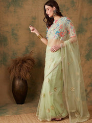 Floral Embroidered Sequined Sarees - Inddus.com
