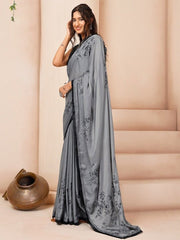 Floral Embroidered Sequinned Organza Saree - Inddus.com