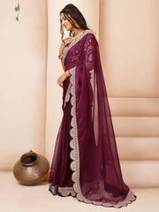 Floral Embroidered Sequinned Organza Saree - Inddus.com