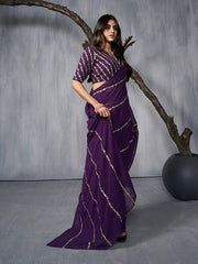 Floral Embroidered Sequinned Saree - Inddus.com