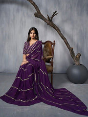Floral Embroidered Sequinned Saree - Inddus.com