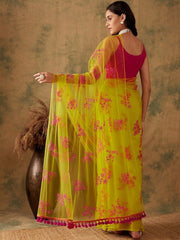 Floral Embroidered Sequins Details Net Saree - Inddus.com