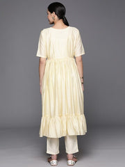 Floral Embroidered Thread Work Chanderi Cotton Kurta with Trousers & Inner - Inddus.com