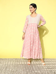 Floral Embroidered Thread Work Georgette Kurta with Inner - Inddus.com