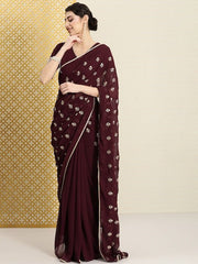 Floral Embroidered Zari Half & Half Saree - Inddus.com