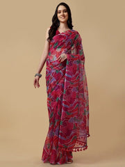 Floral Organza Saree - Inddus.com