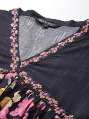 Floral Printed A-Line Cotton Midi Dress - Inddus.com