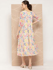 Floral Printed A-Line Midi Dress - Inddus.com