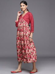 Floral Printed Cotton A-line Midi Dress - Inddus.com