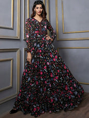 Floral Printed Fit & Flare Maxi Ethnic Dresses With Dupatta - Inddus.com