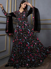 Floral Printed Fit & Flare Maxi Ethnic Dresses With Dupatta - Inddus.com