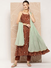 Floral Printed Kurta With Trousers & With Dupatta - Inddus.com