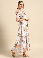 Floral Printed Maxi Dress with Belt - Inddus.com