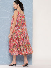 Floral Printed Midi Ethnic Dress - Inddus.com