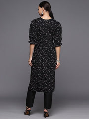 Floral Printed Puff Sleeves Kurta With Trousers - Inddus.com