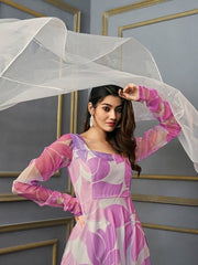 Floral Printed Regular Gotta Patti Kurta with Trousers & With Dupatta - Inddus.com