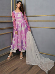 Floral Printed Regular Gotta Patti Kurta with Trousers & With Dupatta - Inddus.com