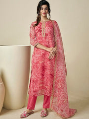 Floral Printed Regular Sequinned Kurta with Trousers & Dupatta - Inddus.com