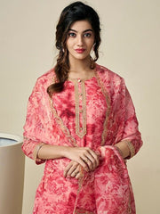 Floral Printed Regular Sequinned Kurta with Trousers & Dupatta - Inddus.com