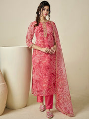 Floral Printed Regular Sequinned Kurta with Trousers & Dupatta - Inddus.com