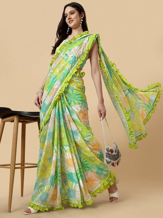 Floral Printed Saree - Inddus.com