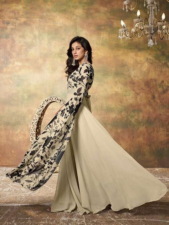 Floral Printed Sequinned Georgette Fit & Flare Maxi Ethnic Dress L-40 Floral Printed Sequinned Georgette Fit & Flare Maxi Ethnic Dress L-40