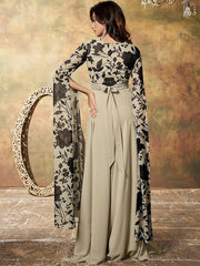 Floral Printed Sequinned Georgette Fit & Flare Maxi Ethnic Dress - Inddus.com