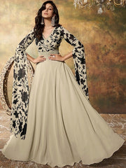 Floral Printed Sequinned Georgette Fit & Flare Maxi Ethnic Dress - Inddus.com