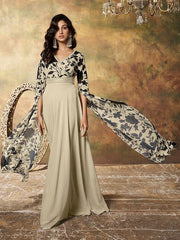 Floral Printed Sequinned Georgette Fit & Flare Maxi Ethnic Dress - Inddus.com