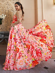 Floral Printed Thread Work Fit & Flare Ethnic Dress - Inddus.com