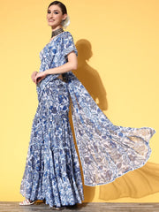 Floral Saree with Printed border - Inddus.com
