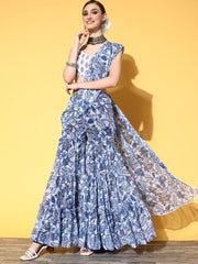 Floral Saree with Printed border - Inddus.com