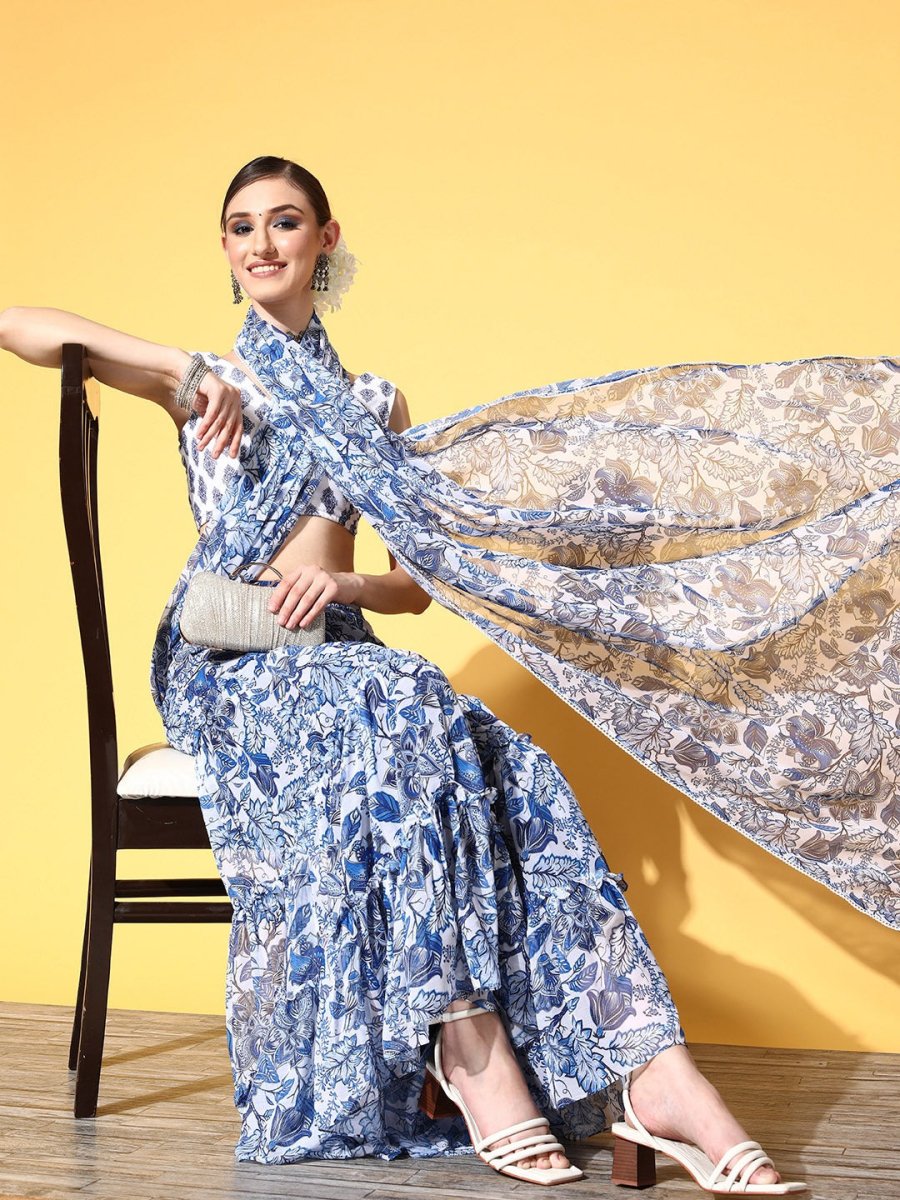 Floral Saree with Printed border - Inddus.com