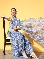 Floral Saree with Printed border - Inddus.com