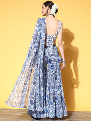 Floral Saree with Printed border - Inddus.com