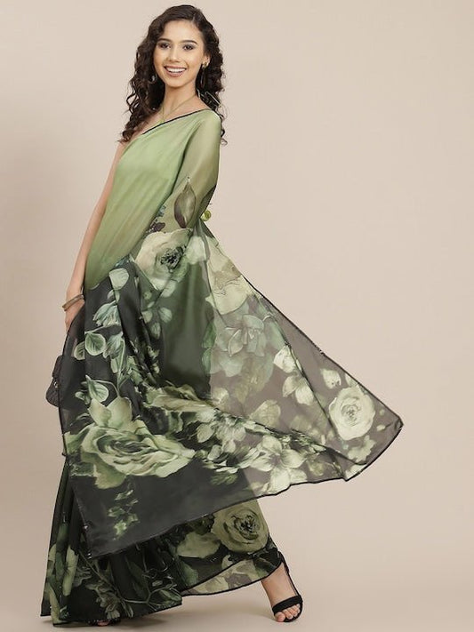 Floral Satin Saree - Inddus.com