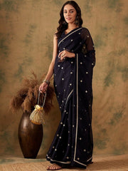 Floral Sequin Embroidered Organza Sarees - Inddus.com