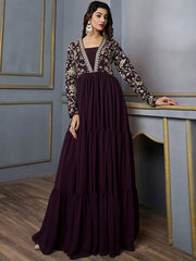 Floral Sequins And Embroidered Tiered Maxi Dress - Inddus.com