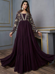 Floral Sequins And Embroidered Tiered Maxi Dress - Inddus.com