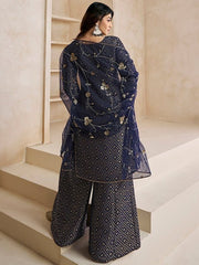 Floral Woven Design Zari Kurta With Sharara & Dupatta - Inddus.com