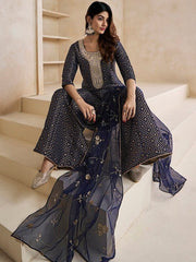 Floral Woven Design Zari Kurta With Sharara & Dupatta - Inddus.com