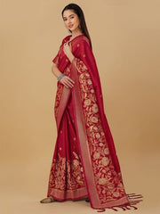 Floral Woven Design Zari Pure Silk Saree - Inddus.com