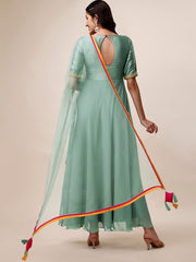 Floral Yoke Design Anarkali Kurta With Dupatta - Inddus.com