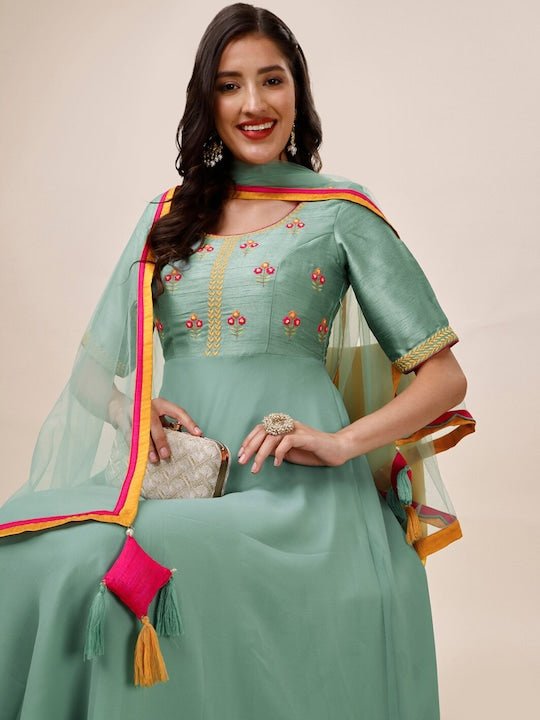 Floral Yoke Design Anarkali Kurta With Dupatta - Inddus.com